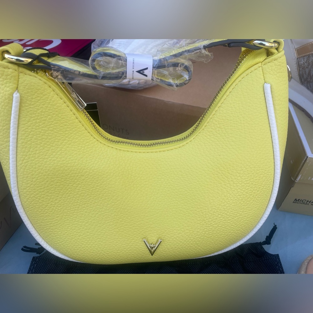 Yellow crescent, shape, handbag, and wallet set